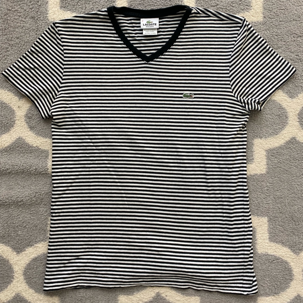 Lacoste Black and White Striped T-shirt Tee Shirt